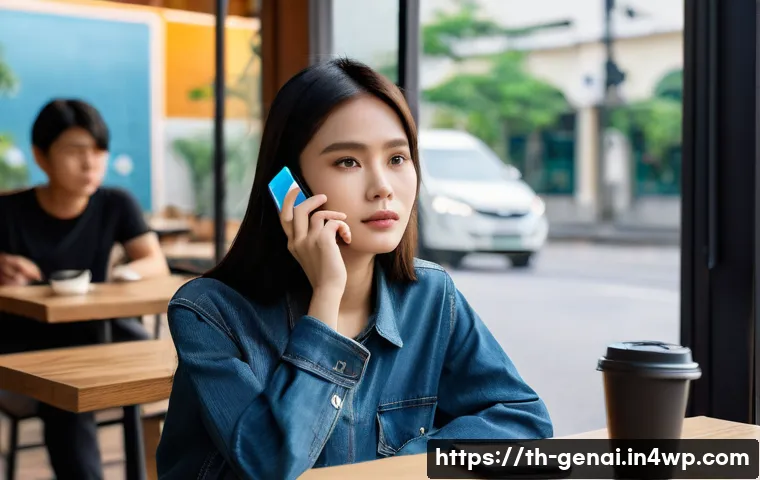 AI의 비윤리적 활용 사례 - **Prompt:** A young Thai woman (around 19-22 years old) sits at a modern cafe table, holding a sleek...