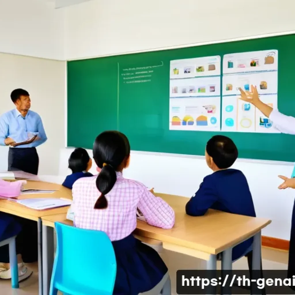 AI의 윤리적 논의 활성화 방안 - A diverse group of Thai students in a modern classroom actively participating in an AI ethics worksh...
