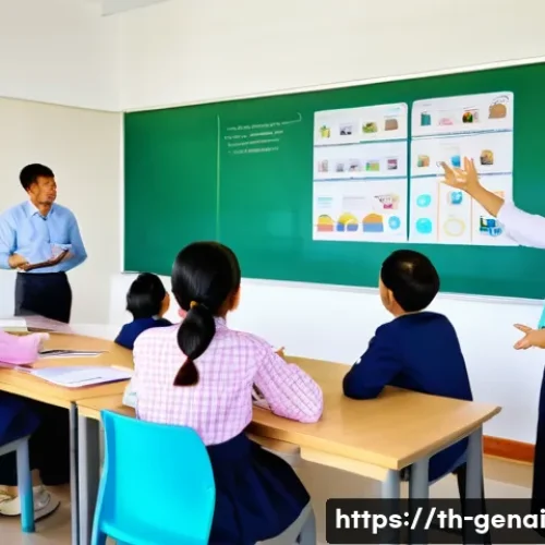 AI의 윤리적 논의 활성화 방안 - A diverse group of Thai students in a modern classroom actively participating in an AI ethics worksh...