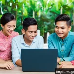 AI의 사회적 합의 형성 전략 - A diverse group of Thai community members participating in an online workshop, engaging respectfully...