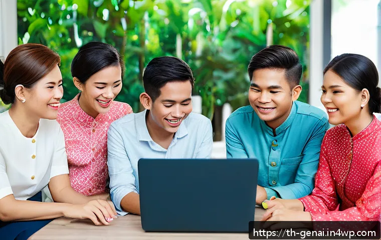 AI의 사회적 합의 형성 전략 - A diverse group of Thai community members participating in an online workshop, engaging respectfully...
