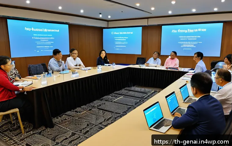 AI 윤리성 평가 기준 - A professional workshop scene in Bangkok featuring a diverse group of Thai experts, academics, and c...