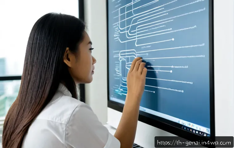 Home 17 AI의 투명한 알고리즘 개발 - Photorealistic Thai AI engineer in a modern Bangkok technology office, thoughtfully examining a tran...